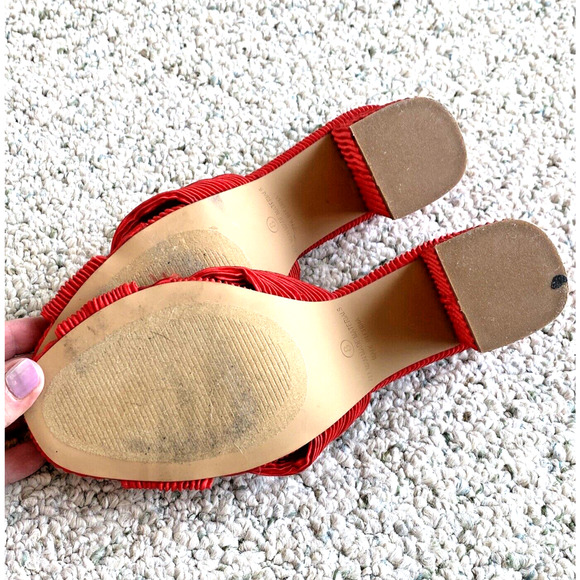 Lulus Red Pleated Satin High Heel Slides Dressy Slip On Sandals 8M Elegant Sexy - Picture 10 of 11